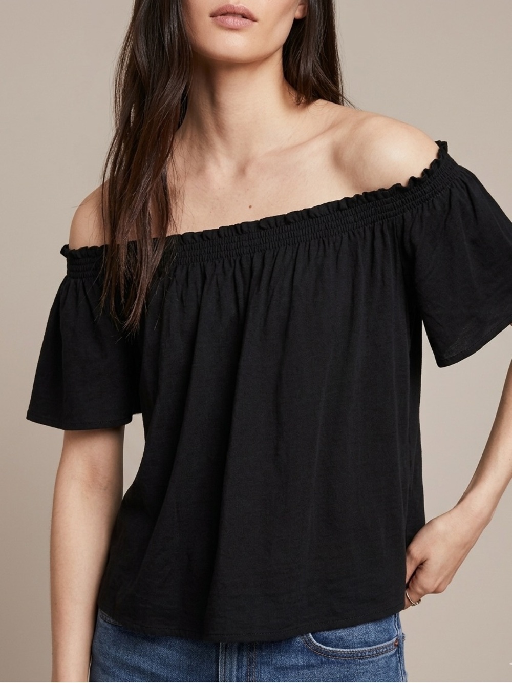 Talula Off‑Shoulder Black Top – Size XS